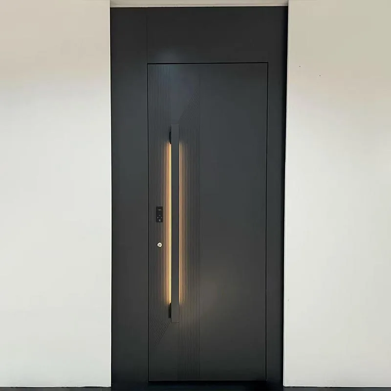Entrédörr med bikakepanel i aluminium med LED-belysning